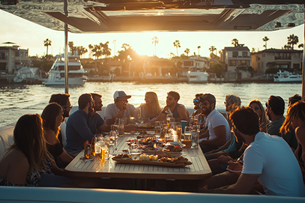 A group on a boat socializing